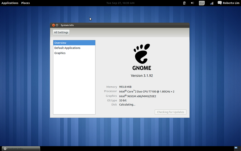 Early version of the GNOME 3 desktop. (Credit: mobileraptor.blogspot.com)