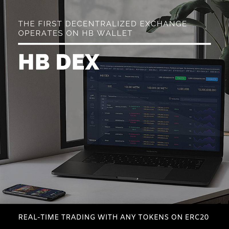HB DEX supports real-time trading with any tokens on ERC-20 for ETH and vice versa