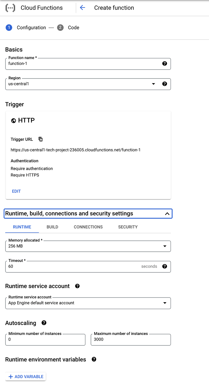 Some of the Options for Cloud Functions