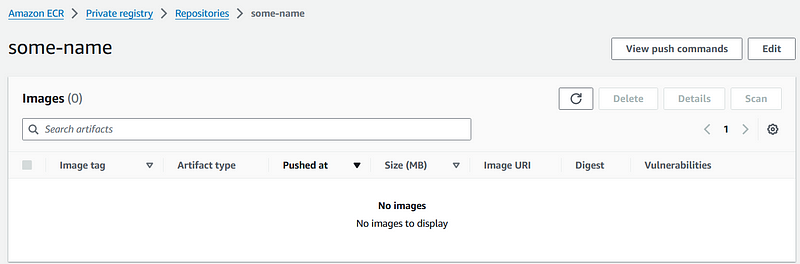 AWS ECR Configuration Screen
