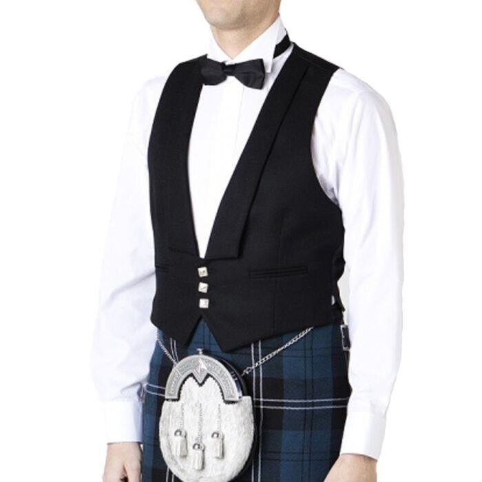 Prince Charlie Vest: A Prince Charlie vest is a sleeveless jacket that is typically worn with a kilt. It is made of wool or tweed and has a V-neck or a round neck. The vest can be plain or patterned, and it can be decorated with buttons, piping, or embroidery.
 
 The Prince Charlie vest is named after Prince Charles Edward Stuart, who was known for wearing a similar vest during the Jacobite uprising of 1745. The vest is a traditional part of Scottish Highland dress and is often worn for formal o