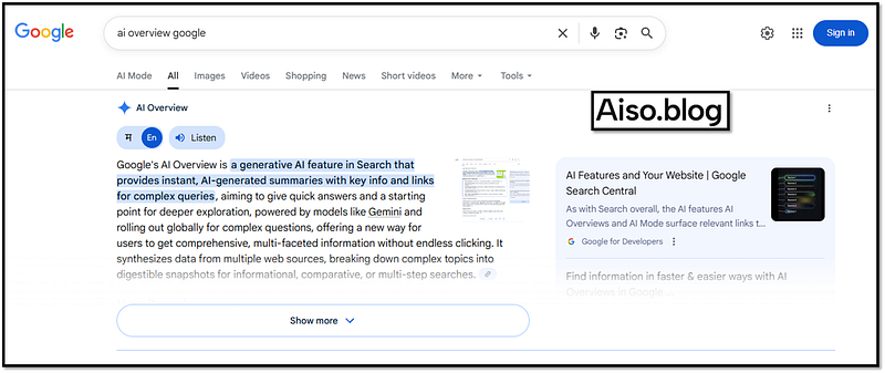 google ai overview at aiso.blog
