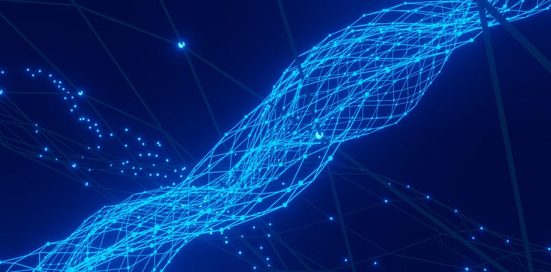 Light blue stream of data on a dark blue background.