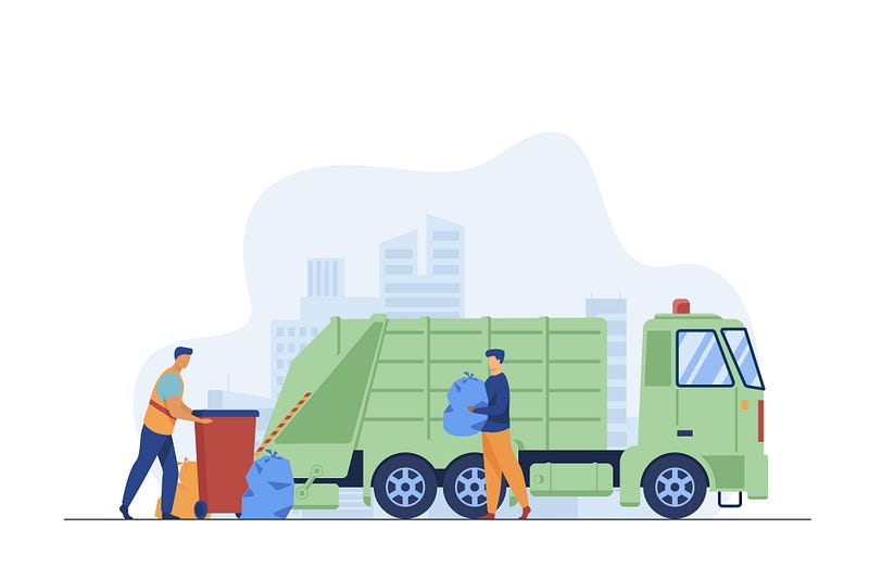 dos hombres recogiendo la basura en un camion compactador