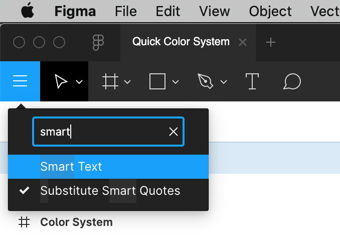 The Figma quick search dropdown