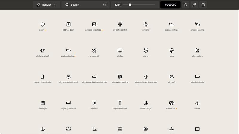 9,000+ icons across 6 weights. Best for design systems that need flexibility.