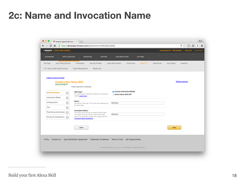 Step 2c: Name and Invocation Name
