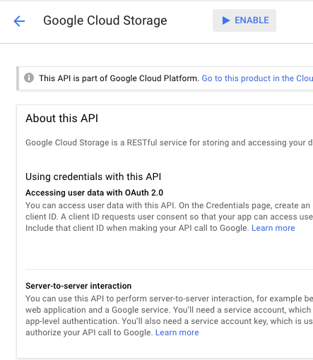 Enable Google Cloud Storage API