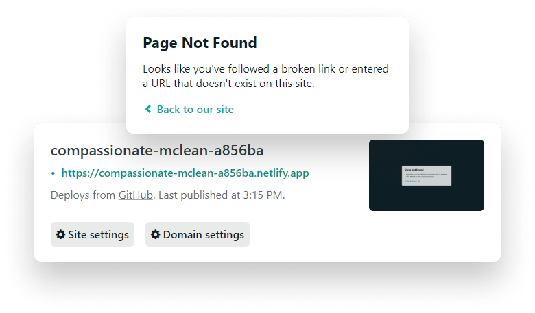 The default page on Netlify says that the page cannot be found