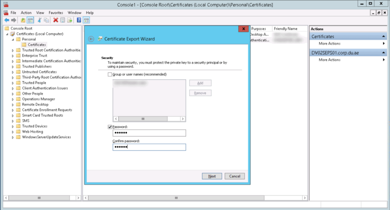 Select Security options to export the pfx certificate