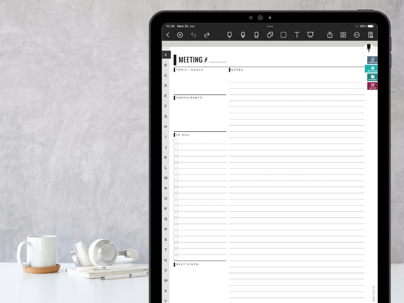 Meeting notes — goodnotes template inside the iPad Pro