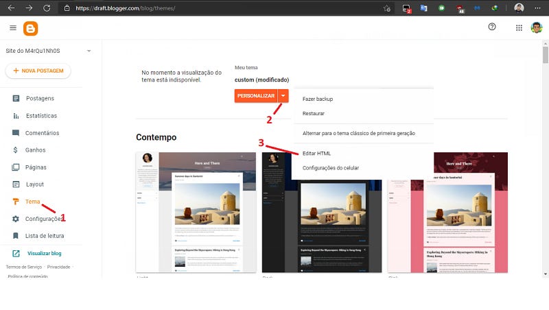 mostrando como editar o codigo-fonte do blog