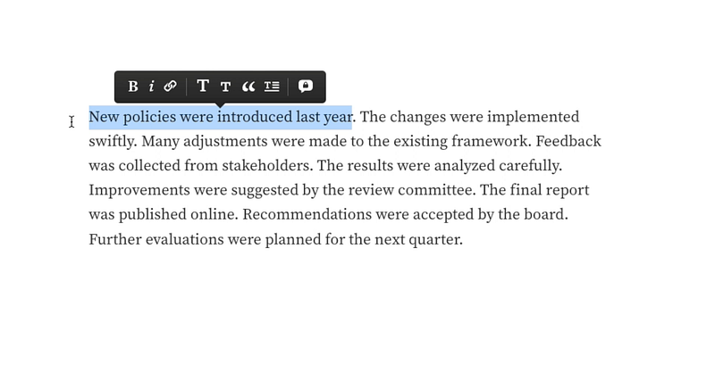 Passive voice text on Medium.com editor