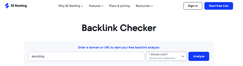 SE Ranking backlink analyzer tool at AISO Blog
