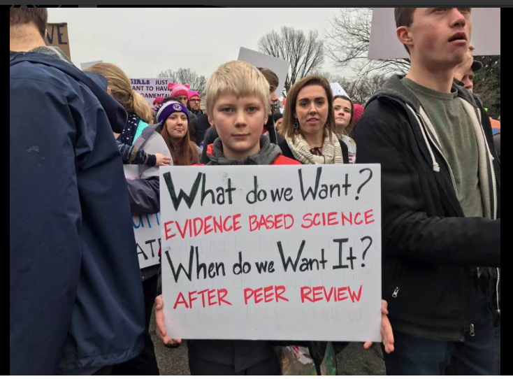 Scientists protesting for peer review