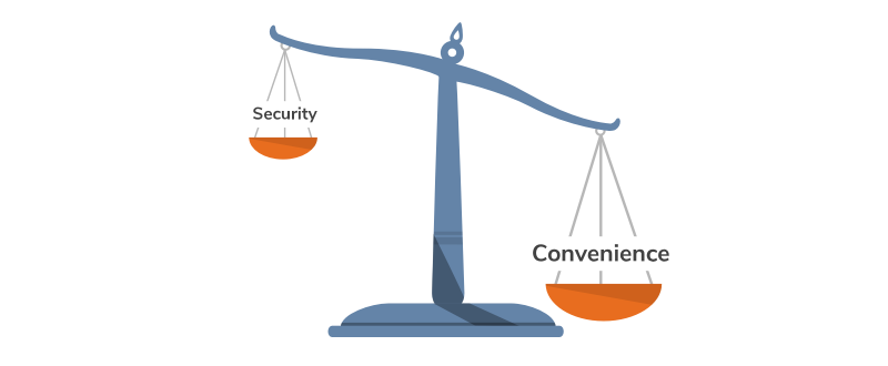A balance scale with “security” text on the left and “convenience” on the right