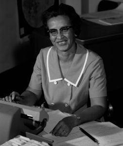 Katherine Johnson at a desk.