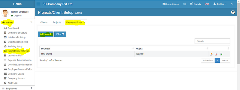 How to assign a project to an employee in IceHrm