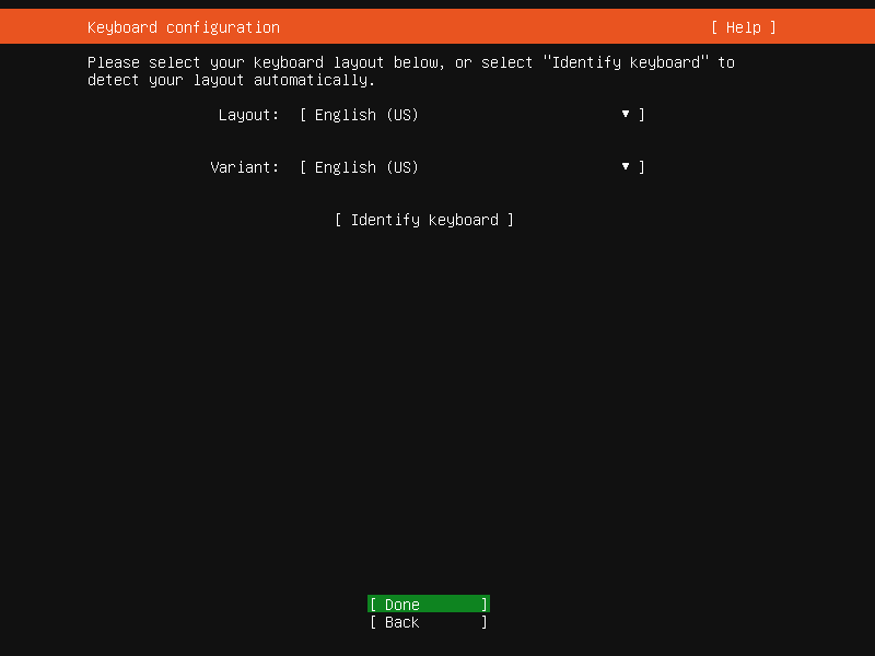 Install and configure the VM—step 4— select the keyboard layout