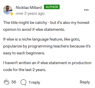 Comment from Stop Using If-Else Statements