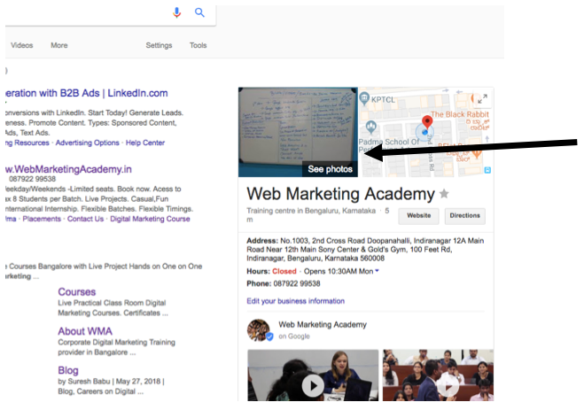 Example Google My Business Listing for Web Marketing Academy