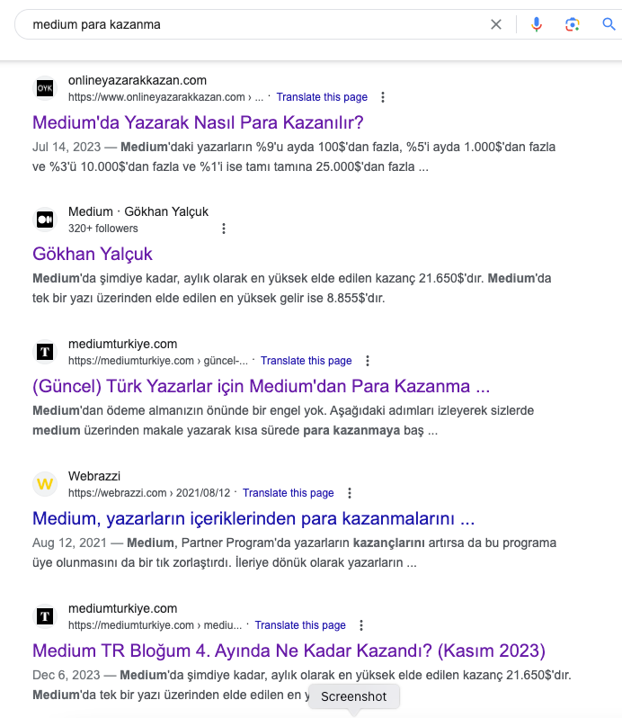 google search results for “medium para kazanma”