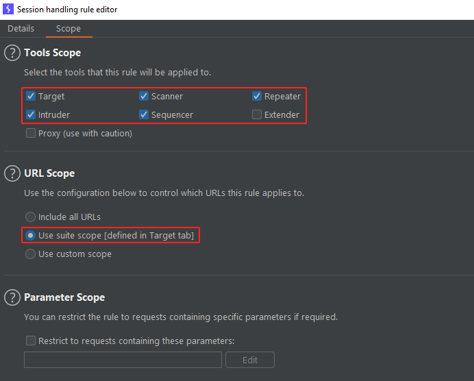 Scope definition for a new session rule