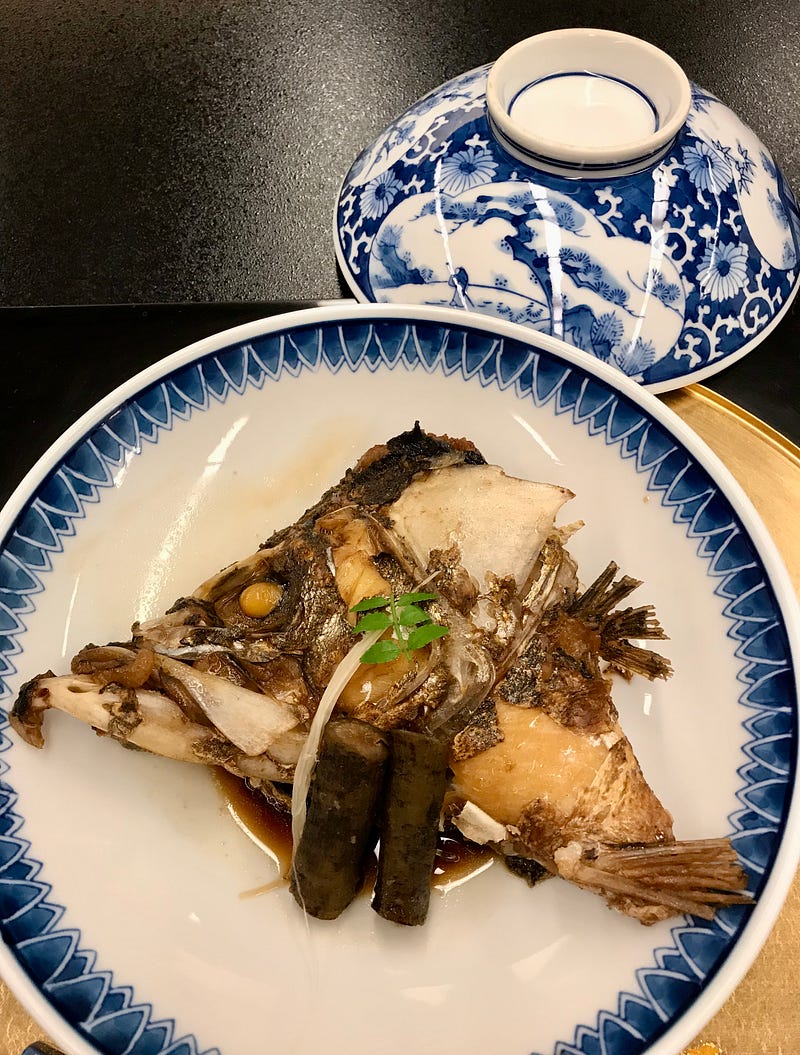 Beautifully-served fish head. That's an exotic food in my book.