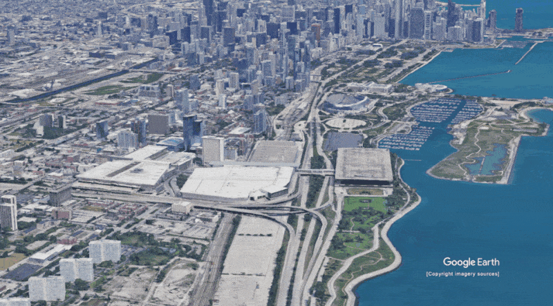 Google Earth view of McCormick Convention Center in Chicago, Illinois (USA)