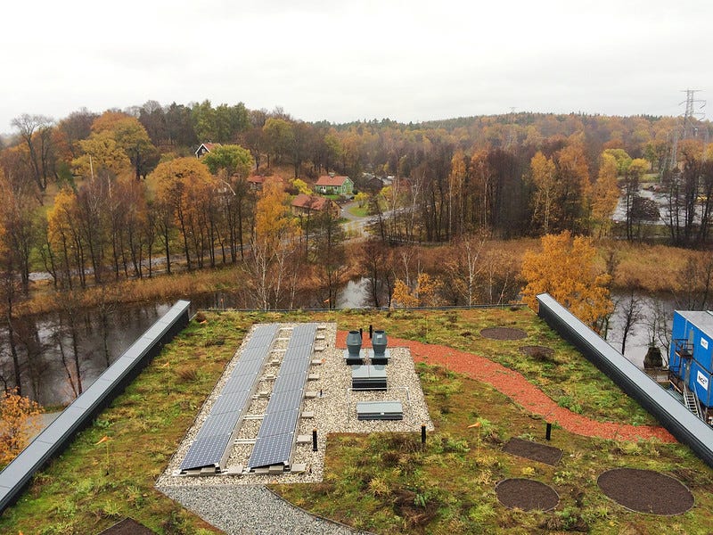 A green roof with PVs on top to capture solar energy.