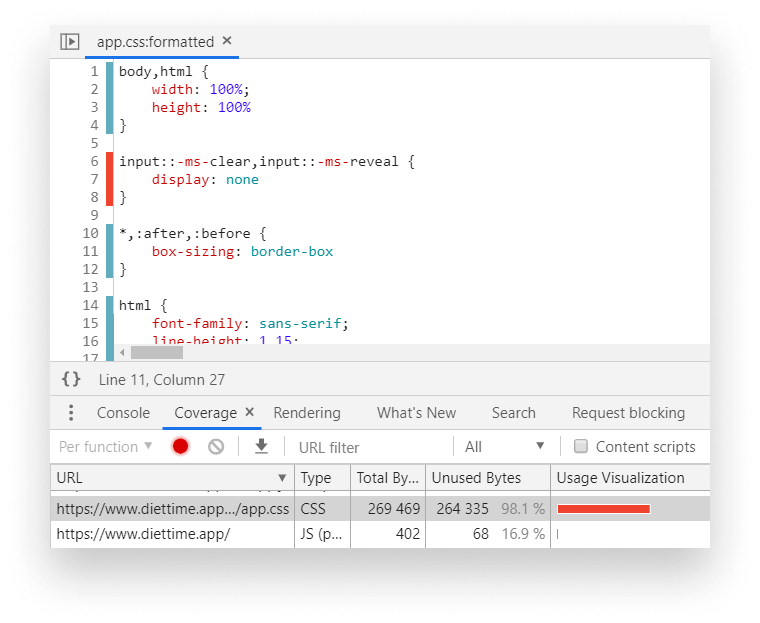 Looking for dead code using the code coverage tool