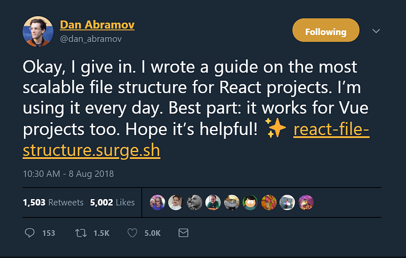 Dan’s tweet regarding React file structure
