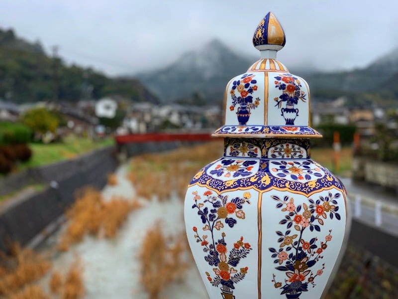 A porcelain vase on a bridge in Saga Prefecture’s Arita area