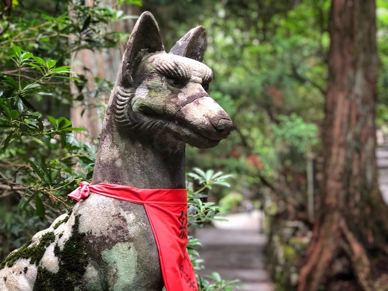 A statue of a wolf at Chichibu’s Mitsumine Shrine in Saitama Prefecture