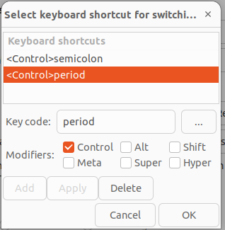 “e” appears instead of suggestions with Ctrl+. in Gnome editor(Ubutnu)