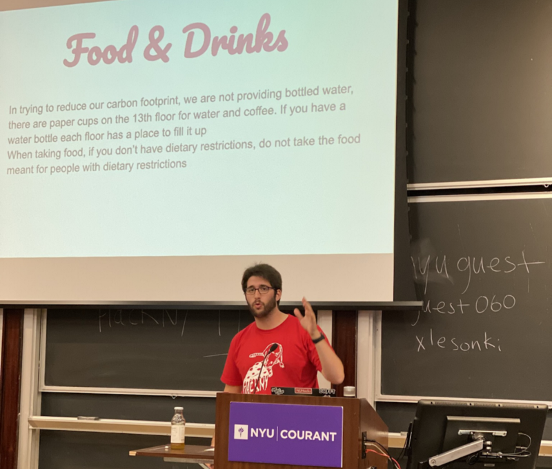 Jacob Aronoff presenting at the fall 2019 hackathon opening ceremonies