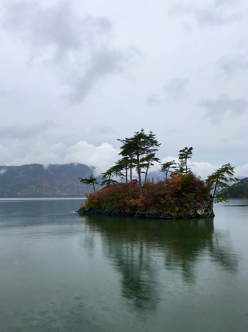 Lake Towada with small Ebisu-Daikoku Island.
