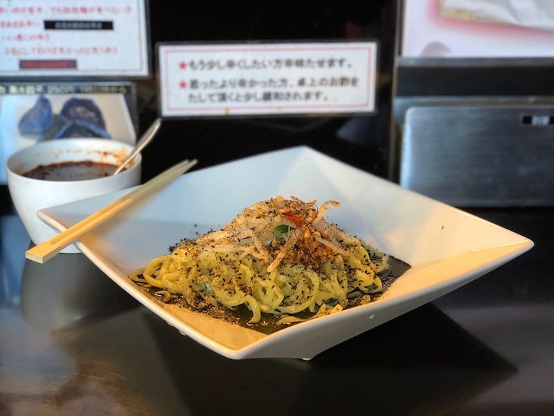 A bowl of soupless ramen at Yotsuya’s Black Scorpion