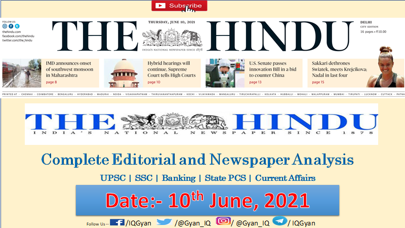 The Hindu Editorial and Newspaper Analysis | 10 June 2021 | MSP, CACP, Vaccine, Addu Atoll, Bitcoin