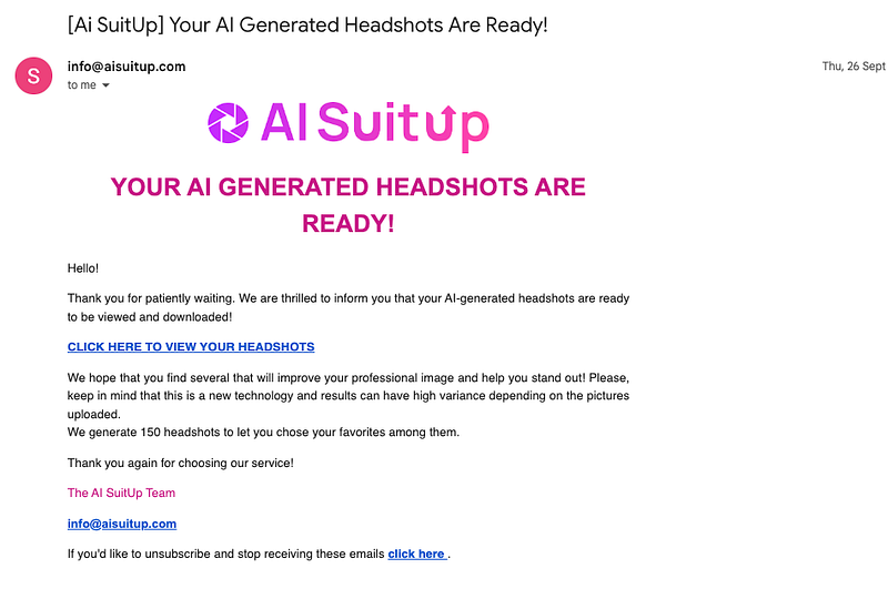 email for notifying about headshots