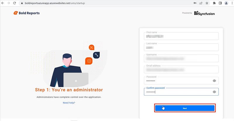 Activation of Bold Reports account using online credentials.