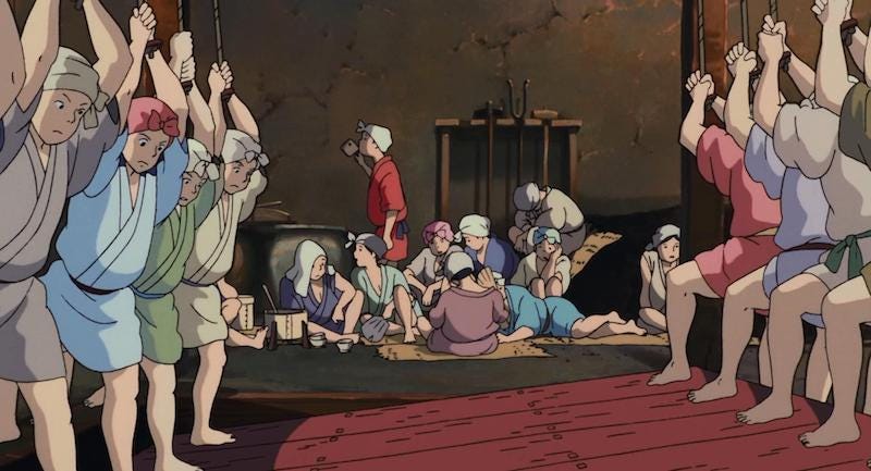 Women work the forges in Irontown from Princess Mononoke which is similar to a place in Shimane Prefecture