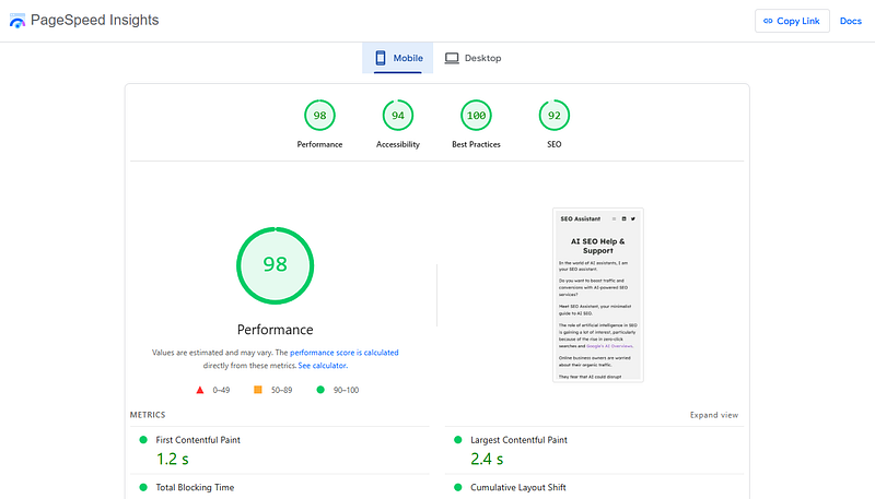 website speed test seo-assistant.com