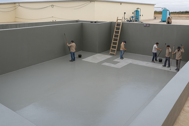 GRP lining applied inside a concrete water tank for waterproofing and corrosion resistance in Qatar.