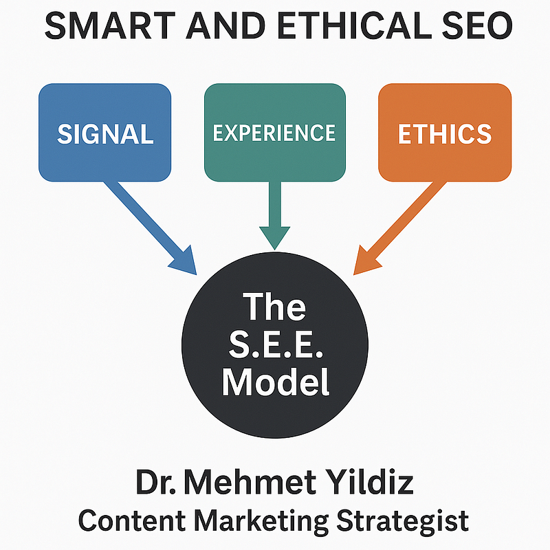 The SEE (Signal, Experience, Ethics) model by Dr Mehmet Yidiz in the Smart and Ethical SEO book.