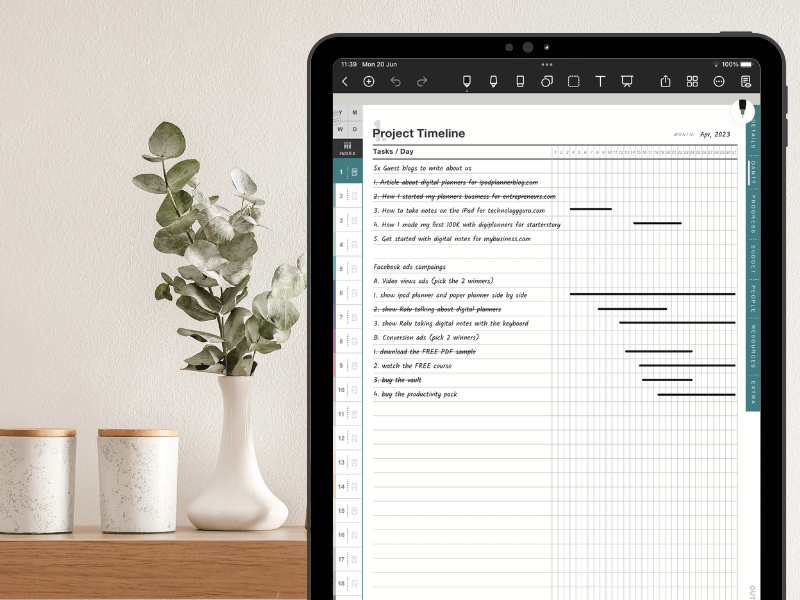 Project Planner-goodnotes template inside the iPad Pro