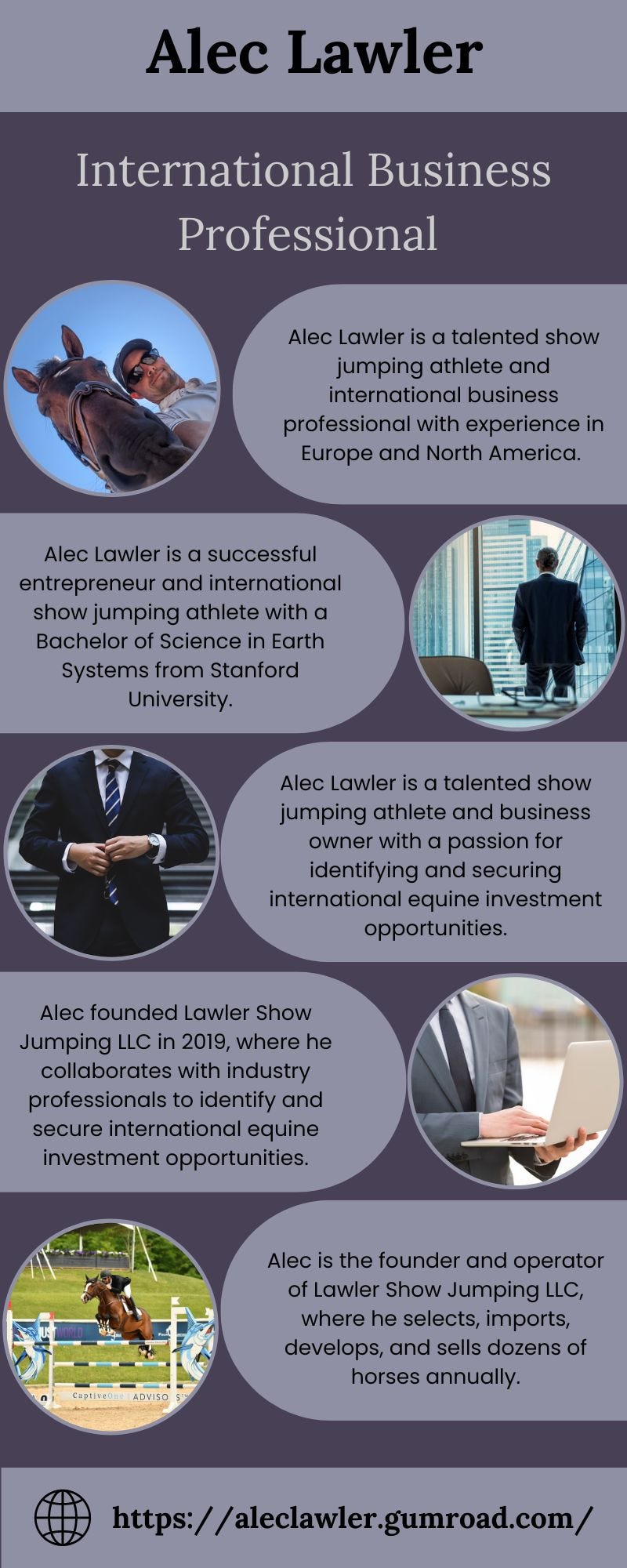 Alec Lawler is a talented show jumping athlete and international business professional with experience in Europe and North America.
