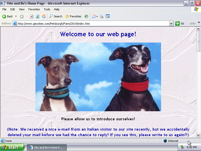 1990s GeoCities website about dogs.