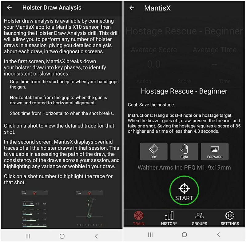 Holster draw analyses from Mantis App