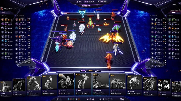 A screenshot of the Illuvium autobattler prior to the start of the wave.